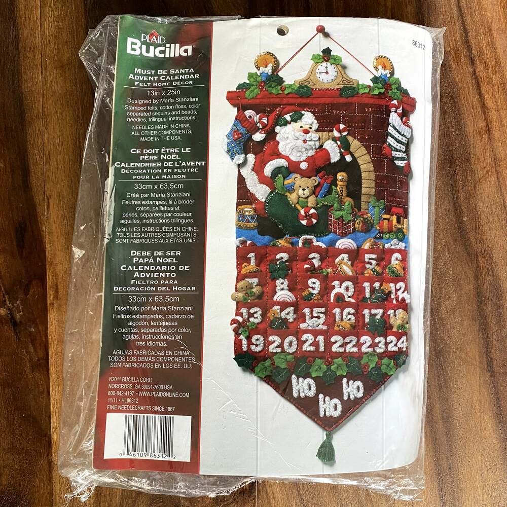 New Bucilla Must Be Santa Felt Advent Calendar Kit 86312 Santa Claus 13" X 25"